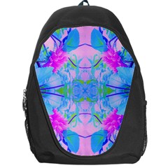 Pink And Purple Dahlia On Blue Pattern Backpack Bag by myrubiogarden