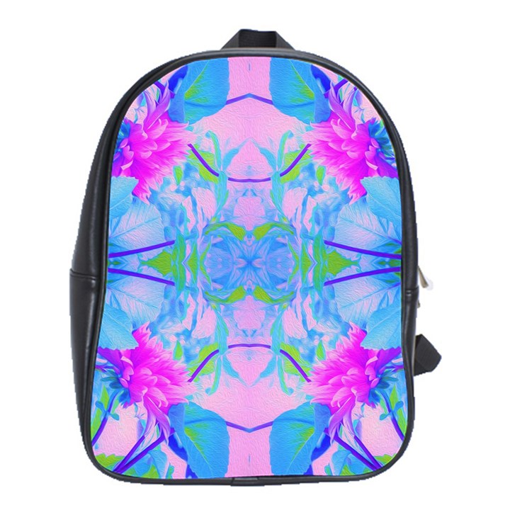 Pink And Purple Dahlia On Blue Pattern School Bag (XL)