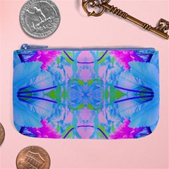 Pink And Purple Dahlia On Blue Pattern Large Coin Purse by myrubiogarden