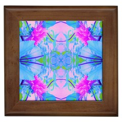 Pink And Purple Dahlia On Blue Pattern Framed Tiles by myrubiogarden