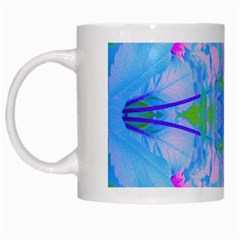 Pink And Purple Dahlia On Blue Pattern White Mugs by myrubiogarden