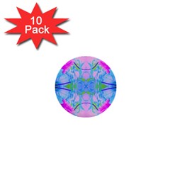 Pink And Purple Dahlia On Blue Pattern 1  Mini Buttons (10 Pack)  by myrubiogarden