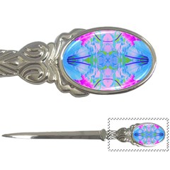 Pink And Purple Dahlia On Blue Pattern Letter Opener by myrubiogarden