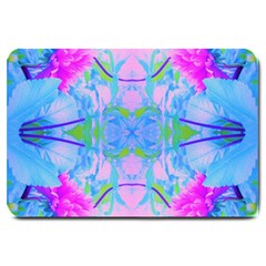 Pink And Purple Dahlia On Blue Pattern Large Doormat  by myrubiogarden