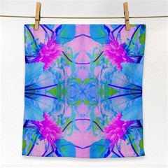 Pink And Purple Dahlia On Blue Pattern Face Towel by myrubiogarden