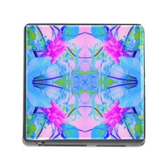 Pink And Purple Dahlia On Blue Pattern Memory Card Reader (square 5 Slot) by myrubiogarden