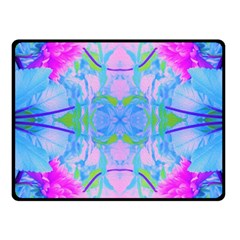 Pink And Purple Dahlia On Blue Pattern Fleece Blanket (small) by myrubiogarden