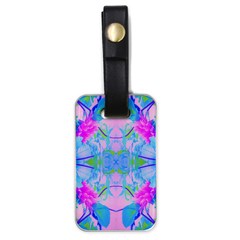 Pink And Purple Dahlia On Blue Pattern Luggage Tags (one Side)  by myrubiogarden