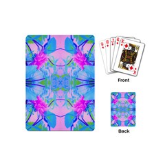 Pink And Purple Dahlia On Blue Pattern Playing Cards (mini) by myrubiogarden