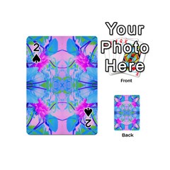 Pink And Purple Dahlia On Blue Pattern Playing Cards 54 (mini) by myrubiogarden