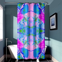 Pink And Purple Dahlia On Blue Pattern Shower Curtain 36  X 72  (stall)  by myrubiogarden