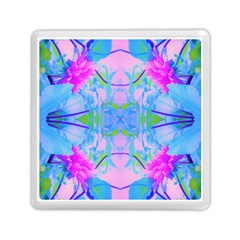 Pink And Purple Dahlia On Blue Pattern Memory Card Reader (square) by myrubiogarden