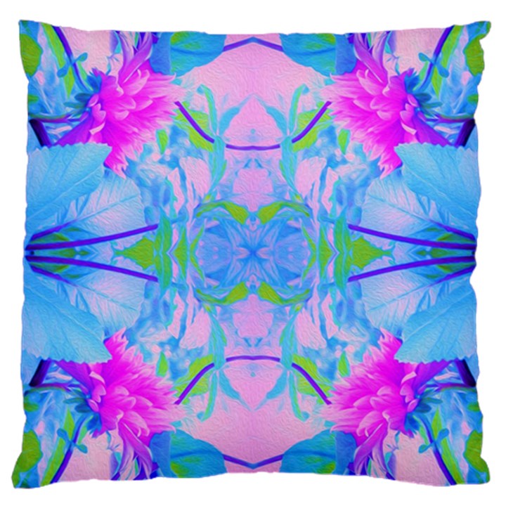 Pink And Purple Dahlia On Blue Pattern Large Cushion Case (Two Sides)