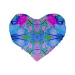 Pink And Purple Dahlia On Blue Pattern Standard 16  Premium Heart Shape Cushions Back