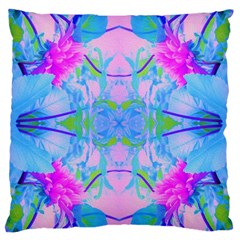 Pink And Purple Dahlia On Blue Pattern Large Flano Cushion Case (one Side) by myrubiogarden