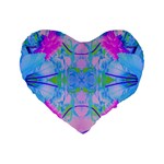 Pink And Purple Dahlia On Blue Pattern Standard 16  Premium Flano Heart Shape Cushions Front