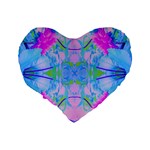 Pink And Purple Dahlia On Blue Pattern Standard 16  Premium Flano Heart Shape Cushions Back