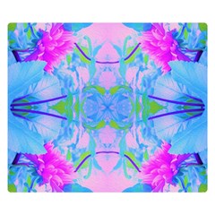 Pink And Purple Dahlia On Blue Pattern Double Sided Flano Blanket (small)  by myrubiogarden