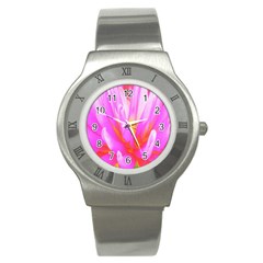 Fiery Hot Pink And Yellow Cactus Dahlia Flower Stainless Steel Watch by myrubiogarden