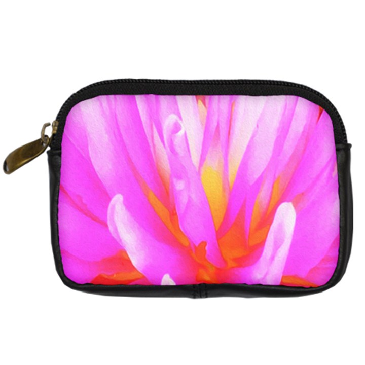 Fiery Hot Pink And Yellow Cactus Dahlia Flower Digital Camera Leather Case