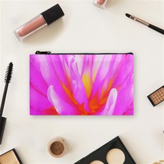 Fiery Hot Pink And Yellow Cactus Dahlia Flower Cosmetic Bag (small) by myrubiogarden