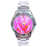 Fiery Hot Pink And Yellow Cactus Dahlia Flower Stainless Steel Analogue Watch Front