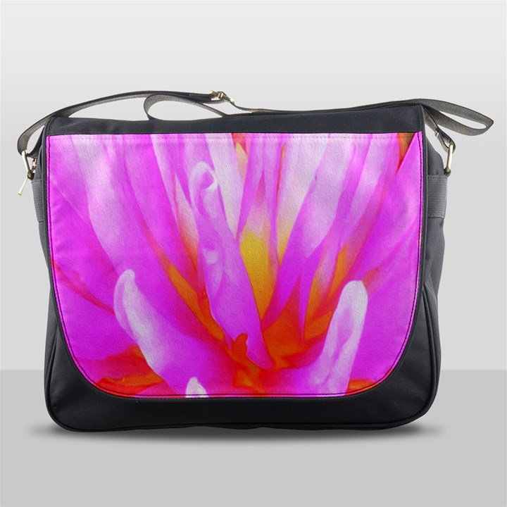 Fiery Hot Pink And Yellow Cactus Dahlia Flower Messenger Bag