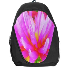 Fiery Hot Pink And Yellow Cactus Dahlia Flower Backpack Bag by myrubiogarden