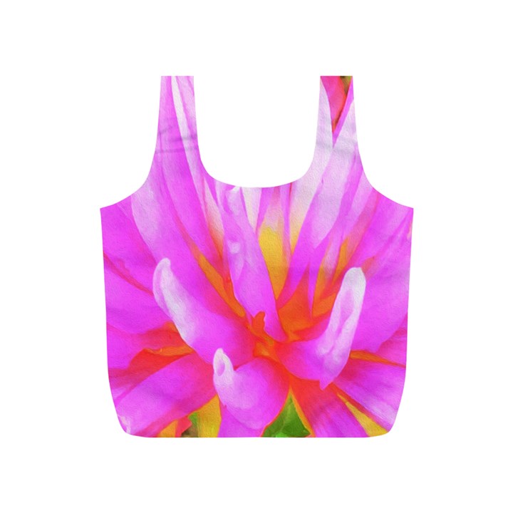 Fiery Hot Pink And Yellow Cactus Dahlia Flower Full Print Recycle Bag (S)