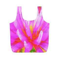 Fiery Hot Pink And Yellow Cactus Dahlia Flower Full Print Recycle Bag (m) by myrubiogarden