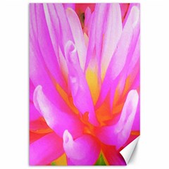 Fiery Hot Pink And Yellow Cactus Dahlia Flower Canvas 12  X 18  by myrubiogarden