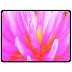 Fiery Hot Pink And Yellow Cactus Dahlia Flower Fleece Blanket (large)  by myrubiogarden