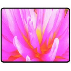 Fiery Hot Pink And Yellow Cactus Dahlia Flower Fleece Blanket (medium)  by myrubiogarden