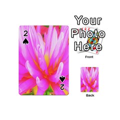 Fiery Hot Pink And Yellow Cactus Dahlia Flower Playing Cards 54 (mini) by myrubiogarden