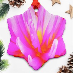 Fiery Hot Pink And Yellow Cactus Dahlia Flower Snowflake Ornament (two Sides) by myrubiogarden