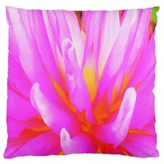 Fiery Hot Pink And Yellow Cactus Dahlia Flower Large Cushion Case (one Side) by myrubiogarden