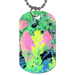 Fluorescent Yellow Smoke Tree With Pink Hydrangea Dog Tag (two Sides) by myrubiogarden