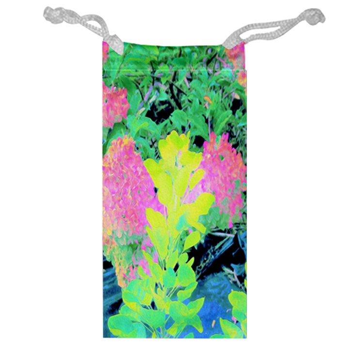 Fluorescent Yellow Smoke Tree With Pink Hydrangea Jewelry Bag