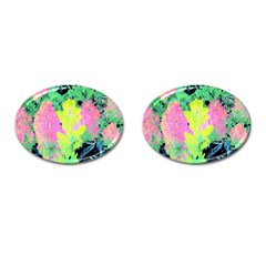 Fluorescent Yellow Smoke Tree With Pink Hydrangea Cufflinks (oval) by myrubiogarden