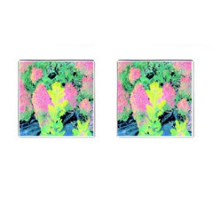 Fluorescent Yellow Smoke Tree With Pink Hydrangea Cufflinks (square) by myrubiogarden