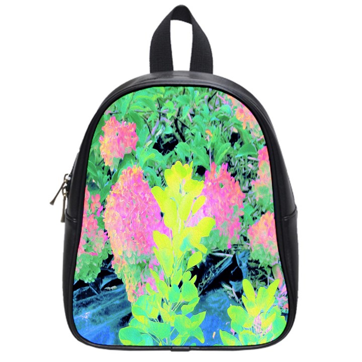 Fluorescent Yellow Smoke Tree With Pink Hydrangea School Bag (Small)