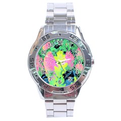 Fluorescent Yellow Smoke Tree With Pink Hydrangea Stainless Steel Analogue Watch by myrubiogarden