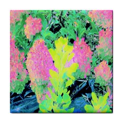 Fluorescent Yellow Smoke Tree With Pink Hydrangea Tile Coasters by myrubiogarden