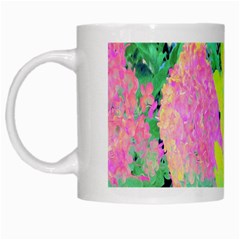 Fluorescent Yellow Smoke Tree With Pink Hydrangea White Mugs by myrubiogarden