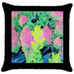 Fluorescent Yellow Smoke Tree With Pink Hydrangea Throw Pillow Case (Black) Front