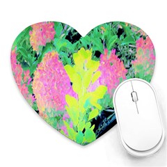 Fluorescent Yellow Smoke Tree With Pink Hydrangea Heart Mousepads by myrubiogarden