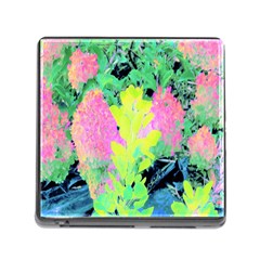 Fluorescent Yellow Smoke Tree With Pink Hydrangea Memory Card Reader (square 5 Slot) by myrubiogarden