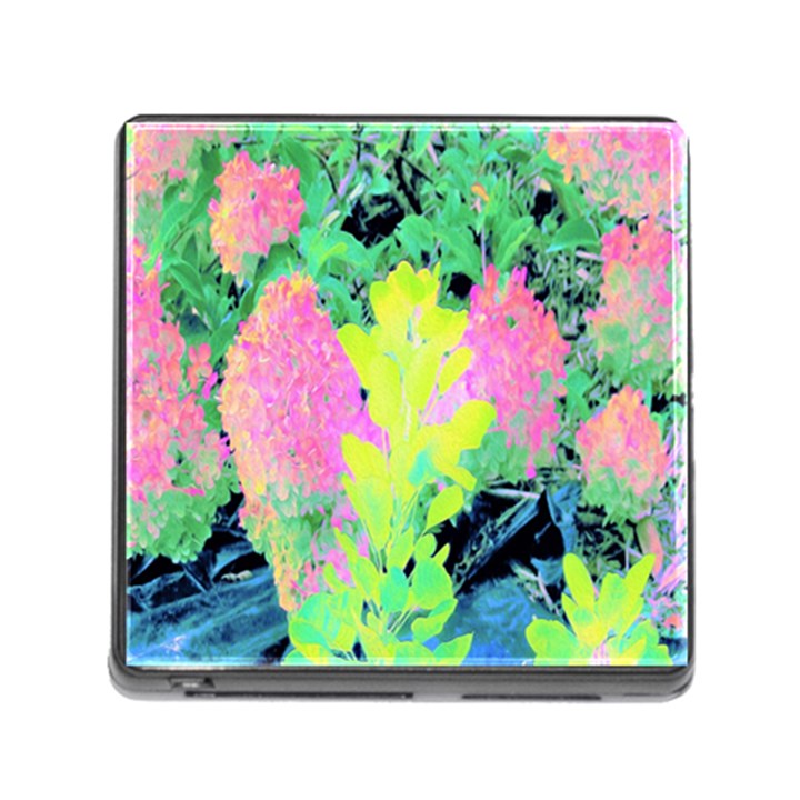 Fluorescent Yellow Smoke Tree With Pink Hydrangea Memory Card Reader (Square 5 Slot)