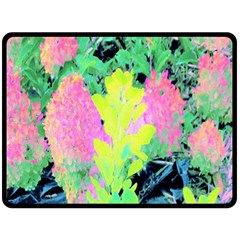 Fluorescent Yellow Smoke Tree With Pink Hydrangea Fleece Blanket (large)  by myrubiogarden