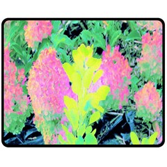 Fluorescent Yellow Smoke Tree With Pink Hydrangea Fleece Blanket (medium)  by myrubiogarden